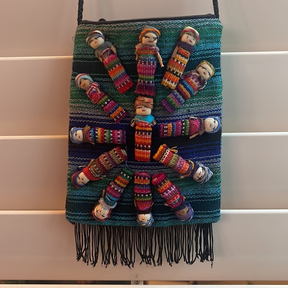 Purse crossbody hand crafted Mexican Embroidered Bag Handbag Worry Doll Purse